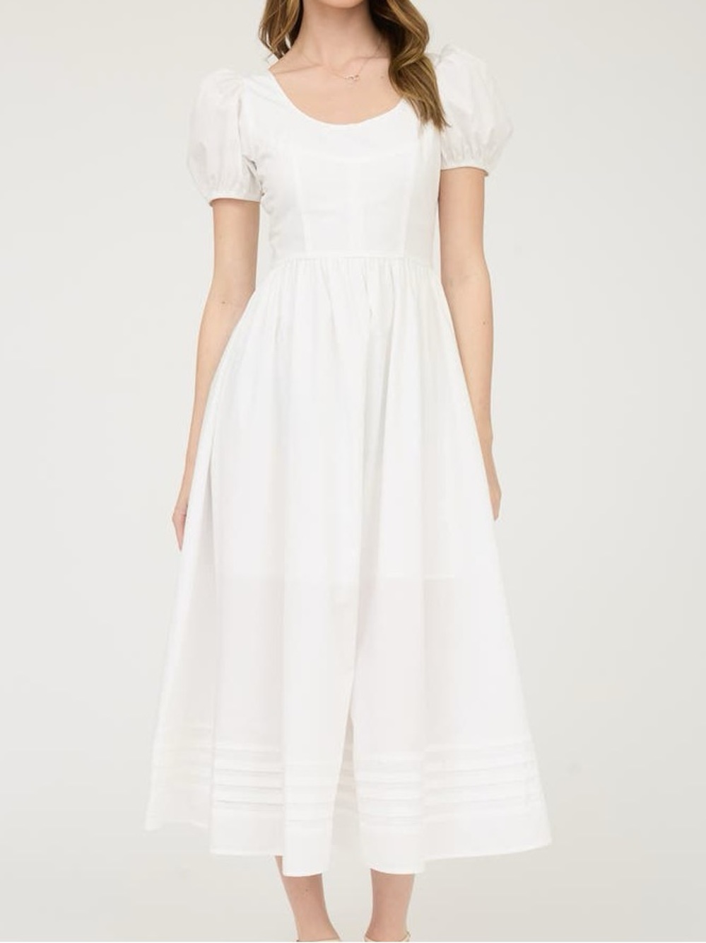 Workshop Republic Clothing White Puff-Sleeve Midi Dress